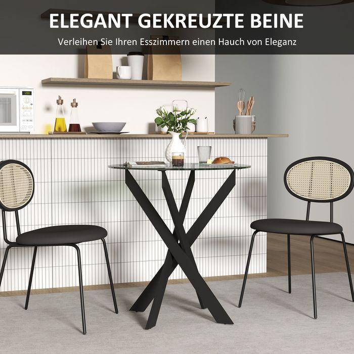 Produktbild Swisshandel24 Esstisch, Rund Küchentisch für 4 Personen Esszimmertisch mit Stahlbeinen Schwarz