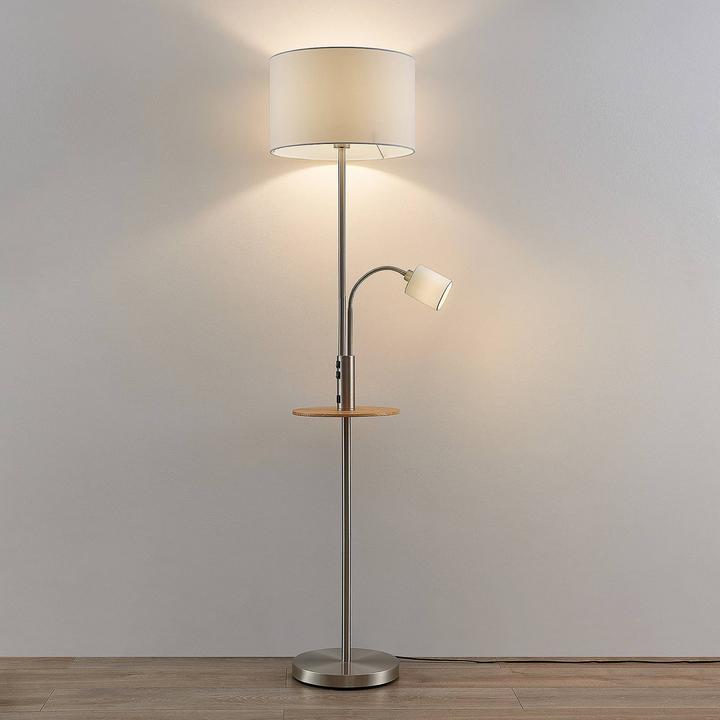 Produktbild Lindby Aovan Stehlampe mit Ablage und USB, nickel (E27)
