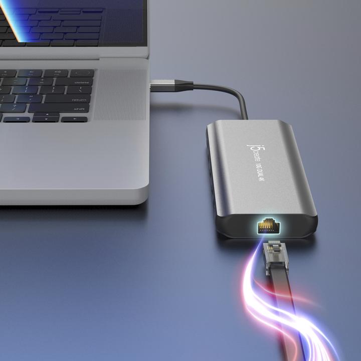 Actual product image j5Create JCD398 USB-C® Dual 4K HDMI™ 10Gbps Mini Dock, Black, Wired, USB 3.2 Gen 2 (3.1 Gen 2) Type- (USB-C, 3 Ports)