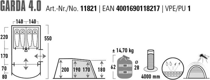 Produktbild High Peak Garda 4.0 (Tunnelzelt, 14.70 kg, 4 Personen)