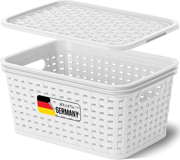 Produktbild Novaliv Aufbewahrungsbox mit Deckel Mini 2L Korb Weiss in Rattan Design Lebensmittelecht Aufbewahrung (20 x 14 x 10 cm, 2 l)