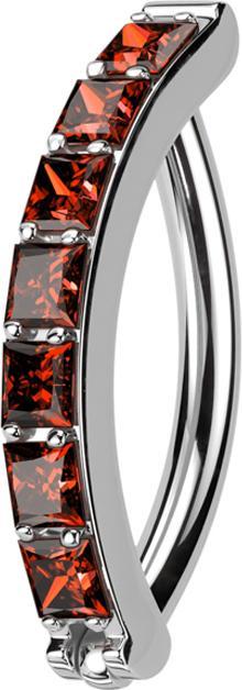 Image du produit Star Piercing Micro anneau segment pliable argent bouclier une rangée de cristaux carrés rouges (Titane G23)