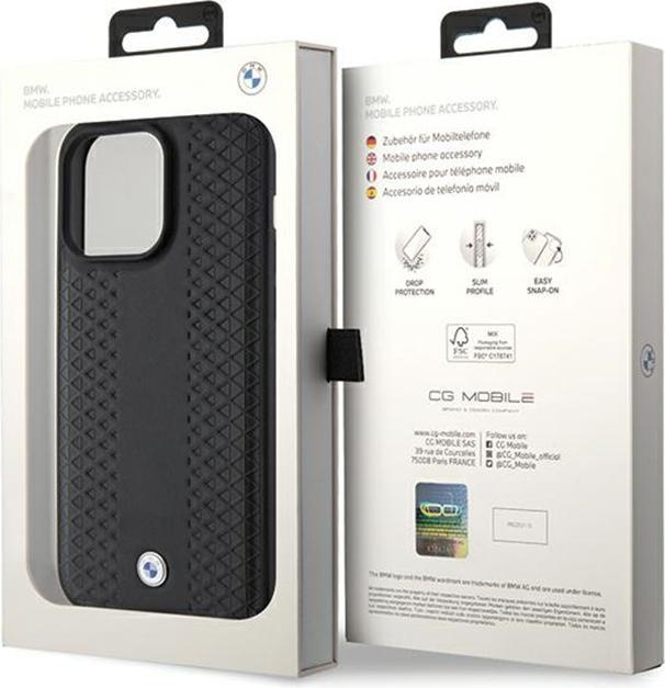 Actual product image BMW BMHCP15X22RFGK iPhone 15 Pro Max 6.7" czarny/black Leather Diamond Pattern (Apple iPhone 15 Pro Max)