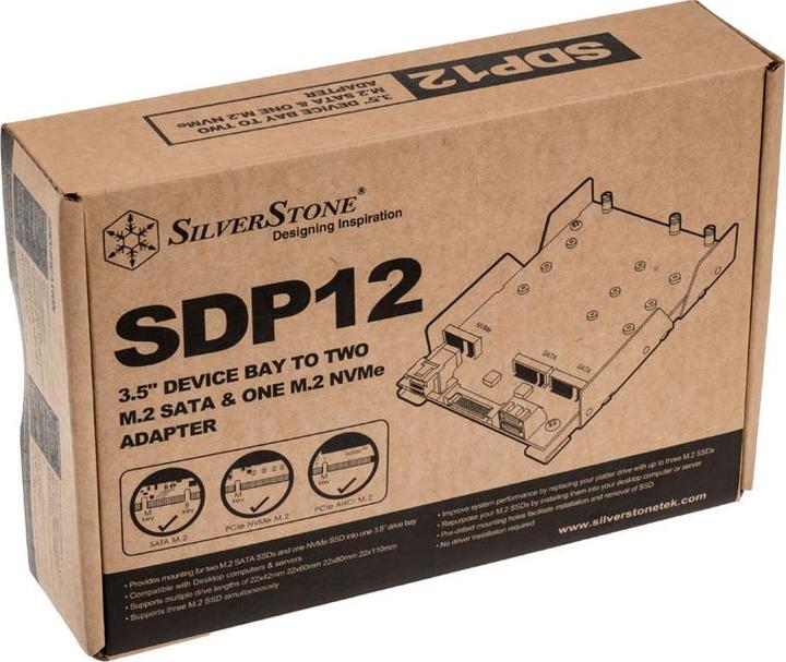 Actual product image Silverstone SDP12 - Drive bay adapter - 3.5" to 3 x M.2 (8.9 cm to 3 x M.2)