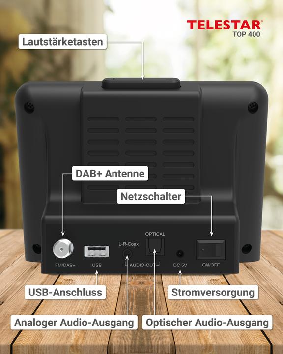 Actual product image Telestar TOP 400 DAB+ Internetradio-Adapter schwarz (DAB+, Web radio, FM, Wi-Fi, Bluetooth)