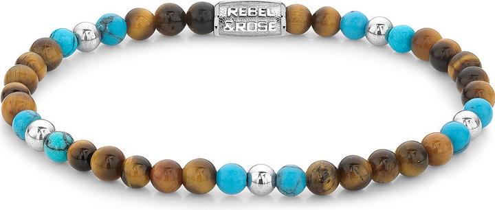 Rebel & Rose Armband Mix Tiger Turquoise RR-40109-S-M Damen (17.50 cm, Tigerauge, Edelstahl, Türkis)