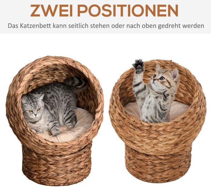 Produktbild Swisshandel24 Rattan Katzenhöhle Katzenbett Katzenkorb Katzenkörbchen Katzenhütte mit Kissen Haustierbett Wasserhy (Katze)