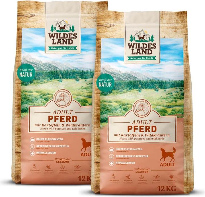 Produktbild Wildes Land Trockenfutter Pferd mit Kartoffeln & Wildkräutern, 12 kg (Adult, 2 Stk., 12000 g)