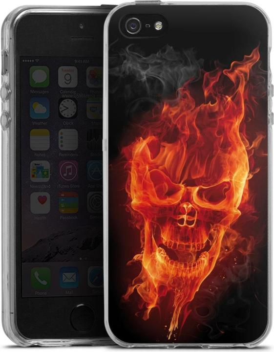 Produktbild DeinDesign Silikon Hülle für Apple iPhone 5 Handyhülle Case Smartphone Schutzhülle Feuer Schädel Totenkopf (Apple iPhone 5)