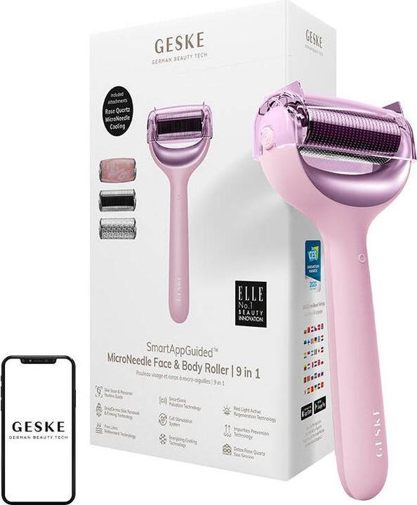 Actual product image Konjac Sponge Roller do mezoterapii igłowej twarzy i ciała 9w1 Geske z Aplikacja (różowy)