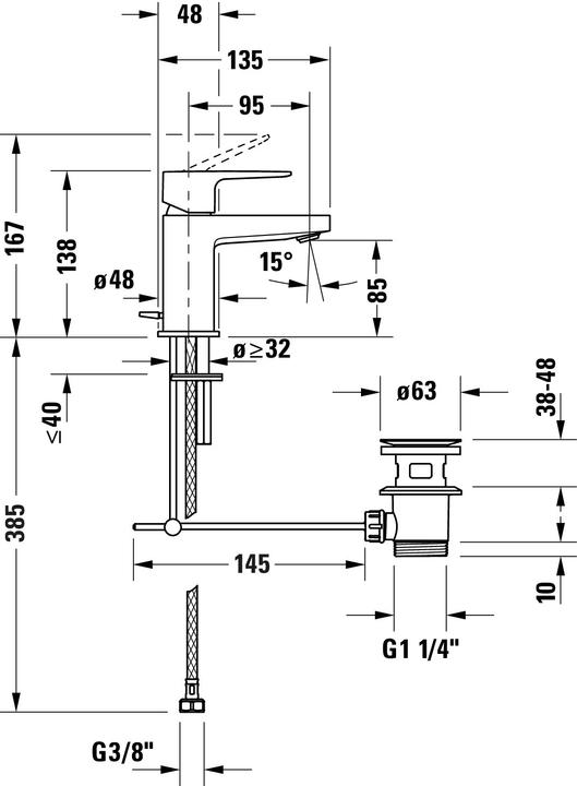 Nährwerte und Zutaten Duravit Manhattan Einhebel-Waschtischmischer S, Ausladung 95 mm, mit Ablaufgarnitur, MH1010001
