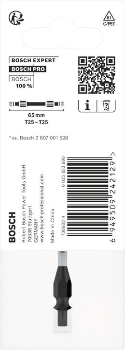 Nutritional values and ingredients Bosch Professional Zubehör PRO Impact screwdriver bit with double blades and pick and click inserts, T25, 65 mm (T25)