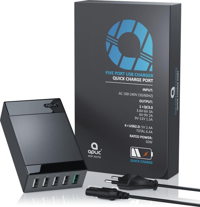 Image du produit Aplic Chargeur QC 3.0 USB à 5 ports (50 W)