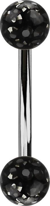 Star Piercing Banane silber mit zwei Kristallkugeln schwarz Epoxy Schutzschicht (ohne Messing, Titan G23)