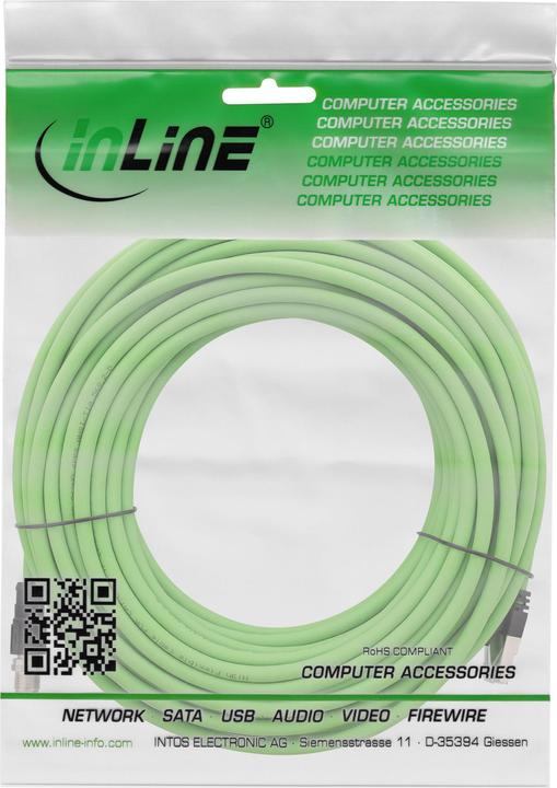 Produktbild InLine Industrie Netzwerkkabel, M12 8-pin X-kodiert Stecker zu RJ45 Stecker, Cat.6A PUR, 20m (SF/UTP, CAT6a, 20 m)