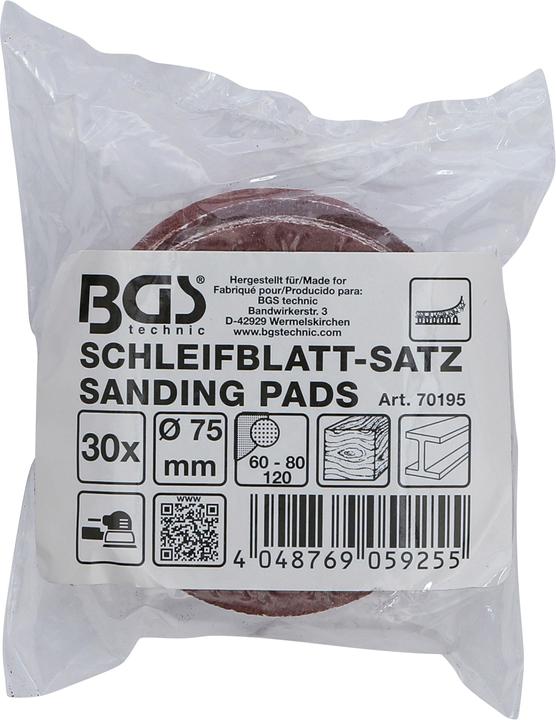 Actual product image BGS Sanding Pads for Eccentric Sanders Ø 75 mm K 60 - 80 - 120 30 pcs. (80 - 120)