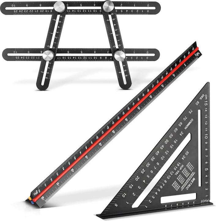 Image du produit Stahlwerk Kit de règles avec règle de mesure multi-angles, règle triangulaire, triangle d'angle (300 mm)