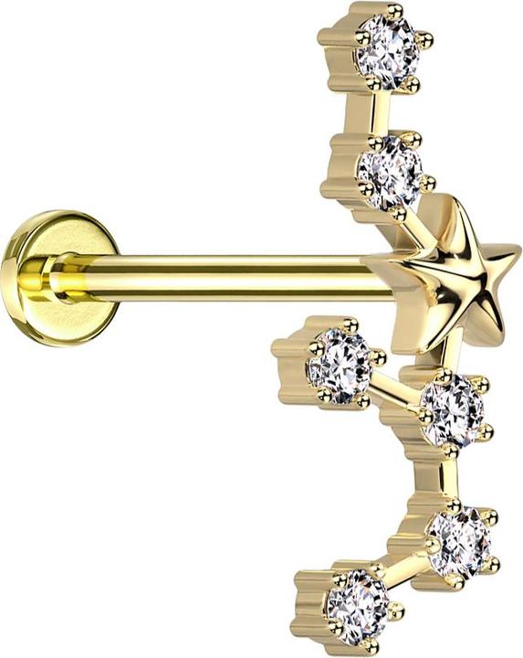 Actual product image Star Piercing Micro Labret Inner Thread Gold Plated Star Sign Sagittarius with Crystals (Surgical steel 316L, Brass)