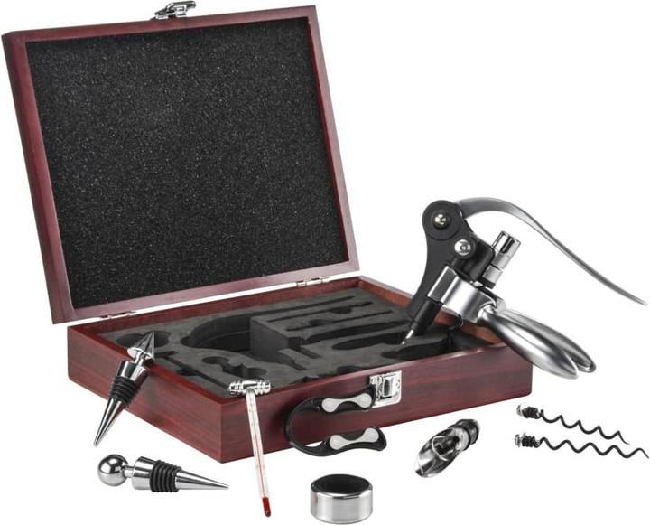 Image du produit Childhome Set cadeau de vin dans une boîte en bois (Anneau de goutte, Bouchon de vin, Verseur de vin, Thermomètre à vin)