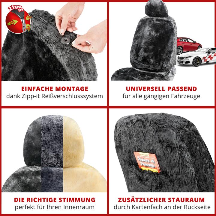 Produktbild Walser Autositzbezug Maya aus Lammfell, PKW-Schonbezug Einzelsitz, Lammfellbezug schwarz