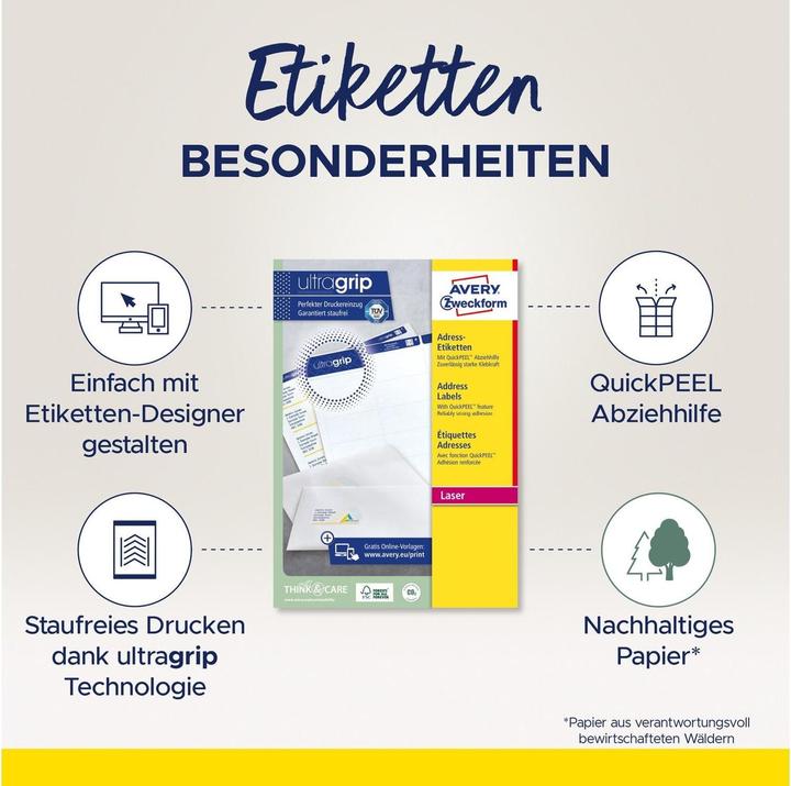 Produktbild Avery Adressetiketten 99.1x33.9mm L7162-100 weiss 1600 Stk./100 Blatt