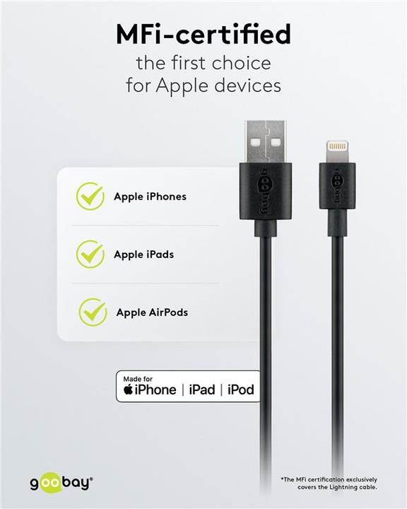 Produktbild Goobay USB-A Ladegerät Slim mit Apple Lightning Kabel (5 W)
