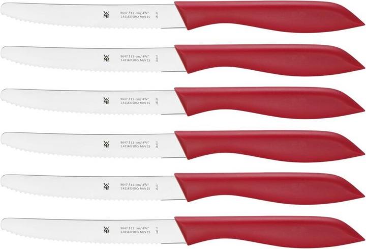 Produktbild WMF Brötchenmesser Frühstücksmesser Set 6tlg 23cm Wellenschliff ClassicLine rot (11 cm)