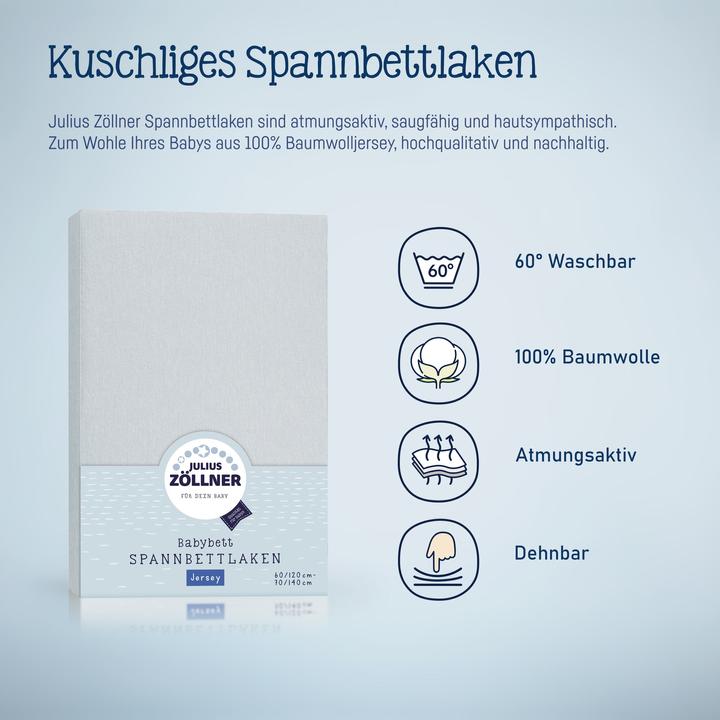 Produktbild Julius Zöllner Jersey Spannbettlaken für Wiegen & Stubenwagenmatratzen 90x 40 cm, denim (40 x 90 cm)
