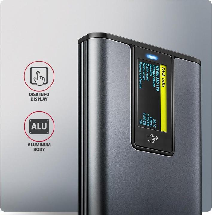 Produktbild Axagon Boitier externe USB-C 3.2 EEM2-SD2 - S-ATA/NVMe M.2 Type 2280 (Noir) (M.2 2280)