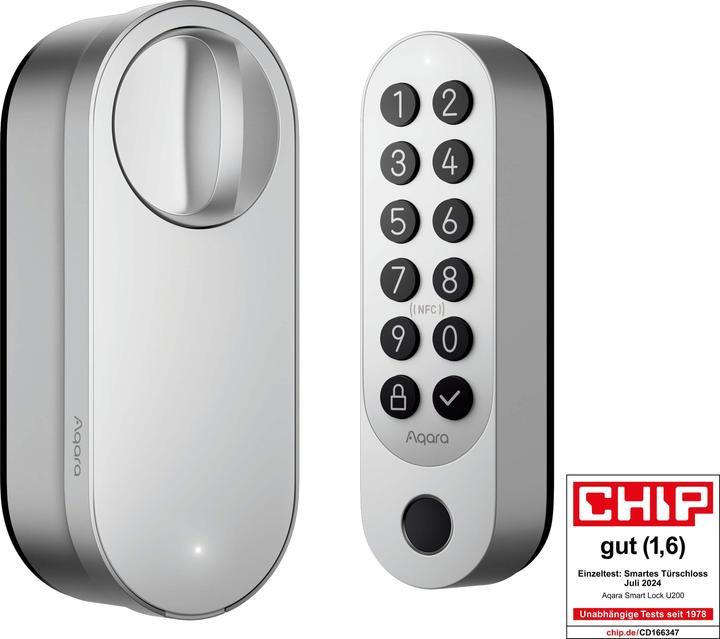 Productafbeelding Aqara Smart Lock U200 Zilver, EL-D02E (Vingerafdruk, Elektronische cijfercombinatie, Bluetooth, Sleutel, Sleutelkaart, Smartphone)