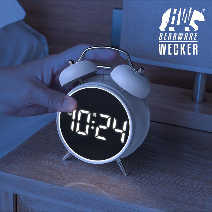 Produktbild Bearware Wecker digital, rund, Lichtring, Retro, lauter Glockenalarm, Zeit und Datum, Beleuchtet, ohne Ticken