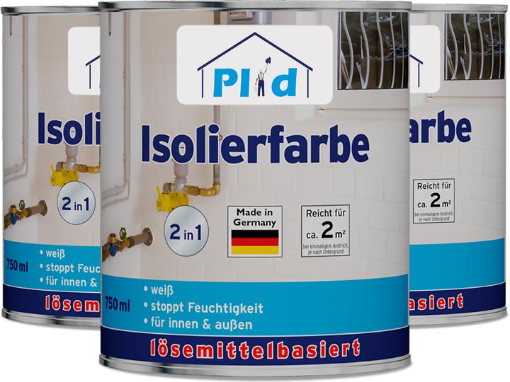 Actual product image Plid Insulating paint 2.25L white for approx. 6m² /basement paint nicotine paint opaque white wall paint (White, 2.25 l)