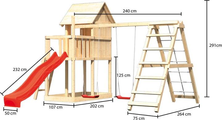 Produktbild Karibu Spielturm Frieda mit Anbau, Rutsche und Klettergerüst