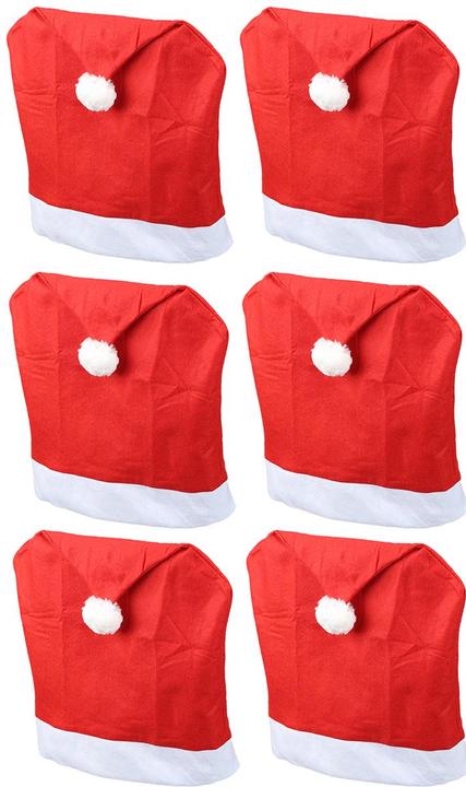 Produktbild Novaliv Weihnachten Stuhlhussen 6er Set I Rot I Nikolausmütze I Stuhlbezüge Esszimmer Weihnachtsdeko
