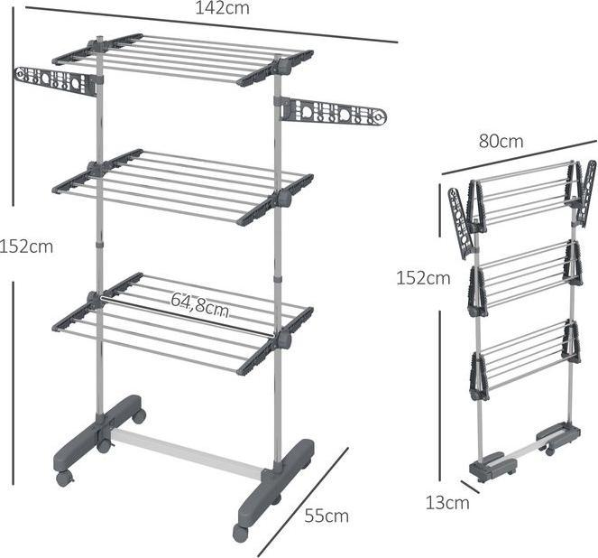 Swisshandel24 Porte-linge Séchoir à linge. 4 niveaux, pliable, système One-Click, 142cmx55cmx152cm Bleu + Argent (0.65 m)