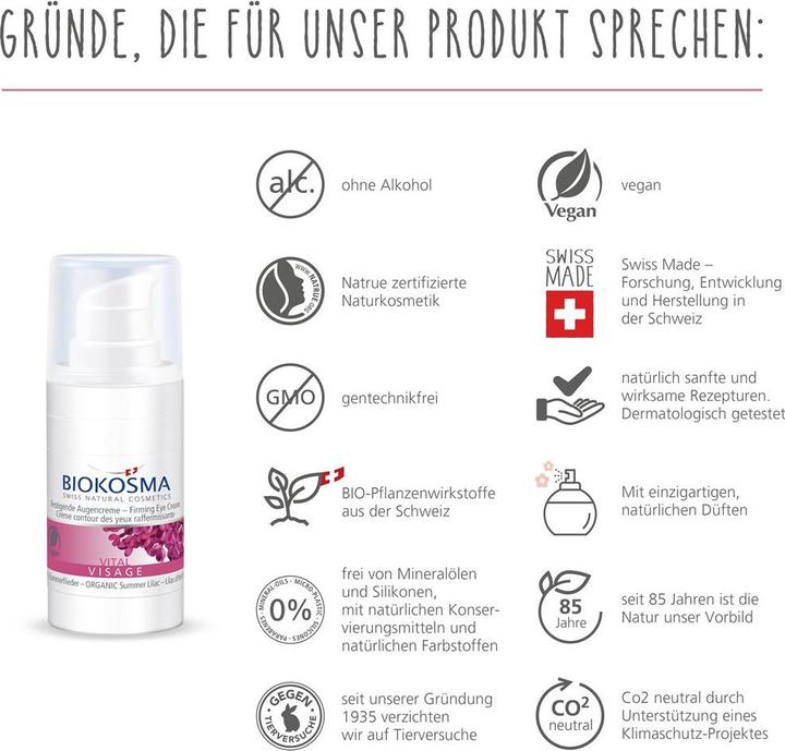 Image du produit Biokosma VITAL VISAGE - Crème raffermissante pour les yeux (Crème, 15 ml, Journée)