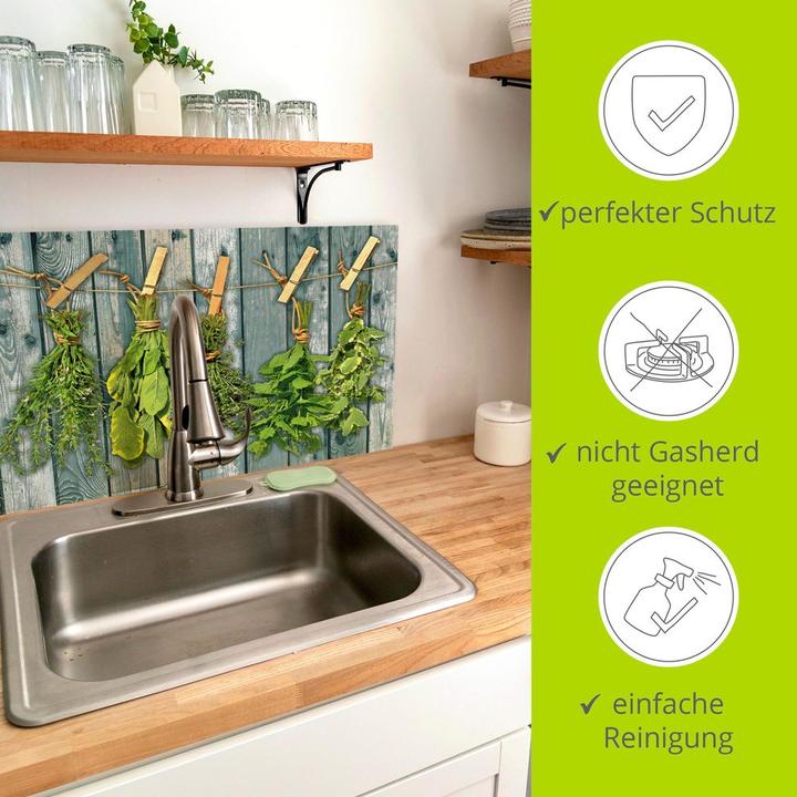 Actual product image Artland Aluminium kitchen splashback herbs with wood look
