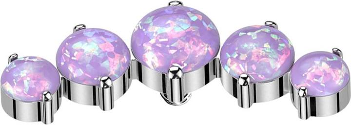 Star Piercing Dermal Anchor gebogen silber fünf Opale violett (ohne Messing, Titan G23)