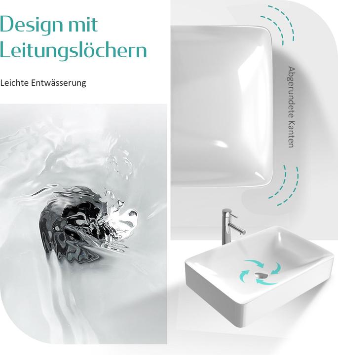 Produktbild Emke Aufsatzwaschbecken Kleines Waschbecken Rechteckig Waschplatz Handwaschbecken, Rechteckig Waschp (395 mm, 595 mm)