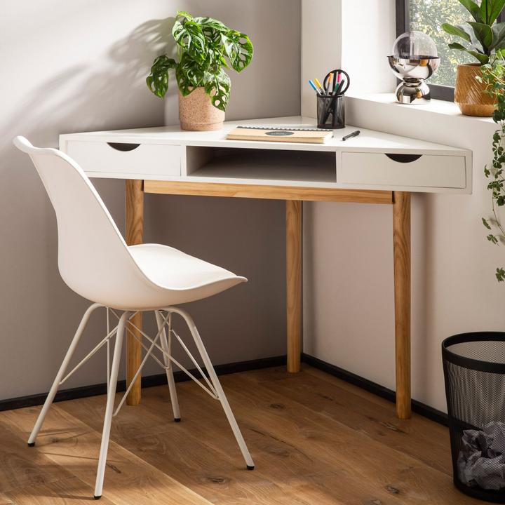Produktbild FineBuy Eckschreibtisch Schreibtisch 80 cm Weiss Schubladen Tisch Platzsparend (80 x 80 x 78 cm)