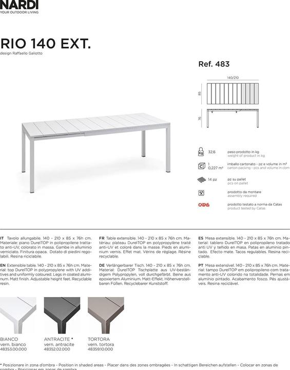 Actual product image Nardi Rio Ext. (140 cm)
