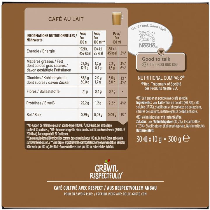 Valori nutrizionali e ingredienti Nescafé Dolce Gusto Café Au Lait (30 x Porta.)
