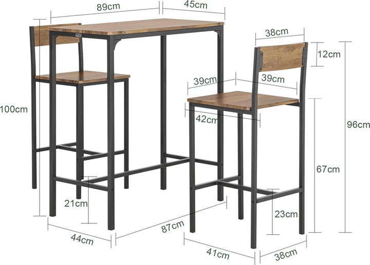 Actual product image SoBuy Bar table with 2 stools (89 x 45 x 100 cm)