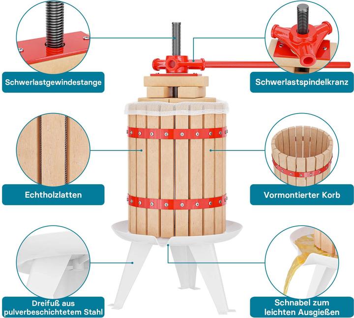 Produktbild Wiltec Set 18L Obstpresse Presstuch Obstmühle 7L Weinpresse Saftpresse