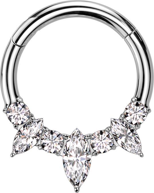 Produktbild Star Piercing Micro Segmentring klappbar silber zwei ovale Kristalle silber vier rund Kristalle silber (ohne Messing, Titan G23)