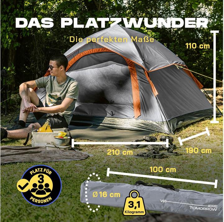 Produktbild Where Tomorrow Wurfzelt 3 Personen - Grau, Anzahl Personen: 3 (Wurfzelt, 3.10 kg, 3 Personen)