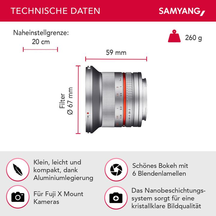 Immagine prodotto Samyang 12mm f/2 NCS CS Fujifilm XF (Fujifilm Fujinon XF, APS-C / DX)
