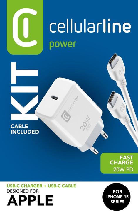 Immagine prodotto Cellularline Kit di caricatori USB-C per Apple 20W PD Bianco (20 W)