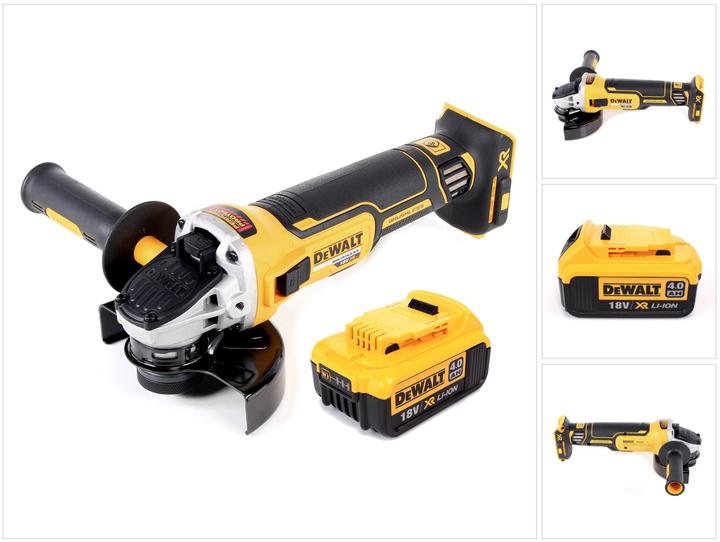 1x DeWalt DCG 405 N 18 V Li-Ion Akku Winkelschleifer Brushless 125 mm 1x Zusatzhandgriff 1x Schnellspannmutter 1x Schutzhaube 1x DeWalt DCB 182 18 V 4,0 Ah Li-Ion Akku ohne Ladegerät ohne Koffer