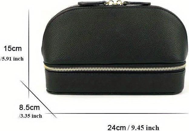 Immagine prodotto Only-Bags.Store Borsa per il trucco a doppio strato di grande capacità, portagioie di colore solido in pelle PU
